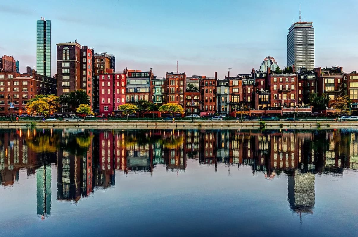 Back Bay reflection on Charles River in Boston, Massachusetts