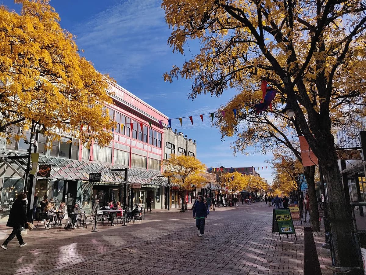 Church Street Marketplace in autumn colours, different angle in Burlington, Vermont