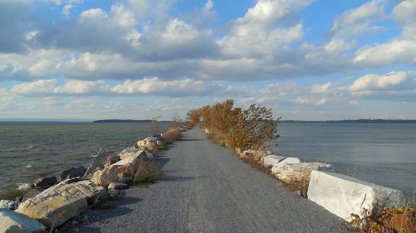 Colchester causeway on Lake Champlain in Colchester, Vermont