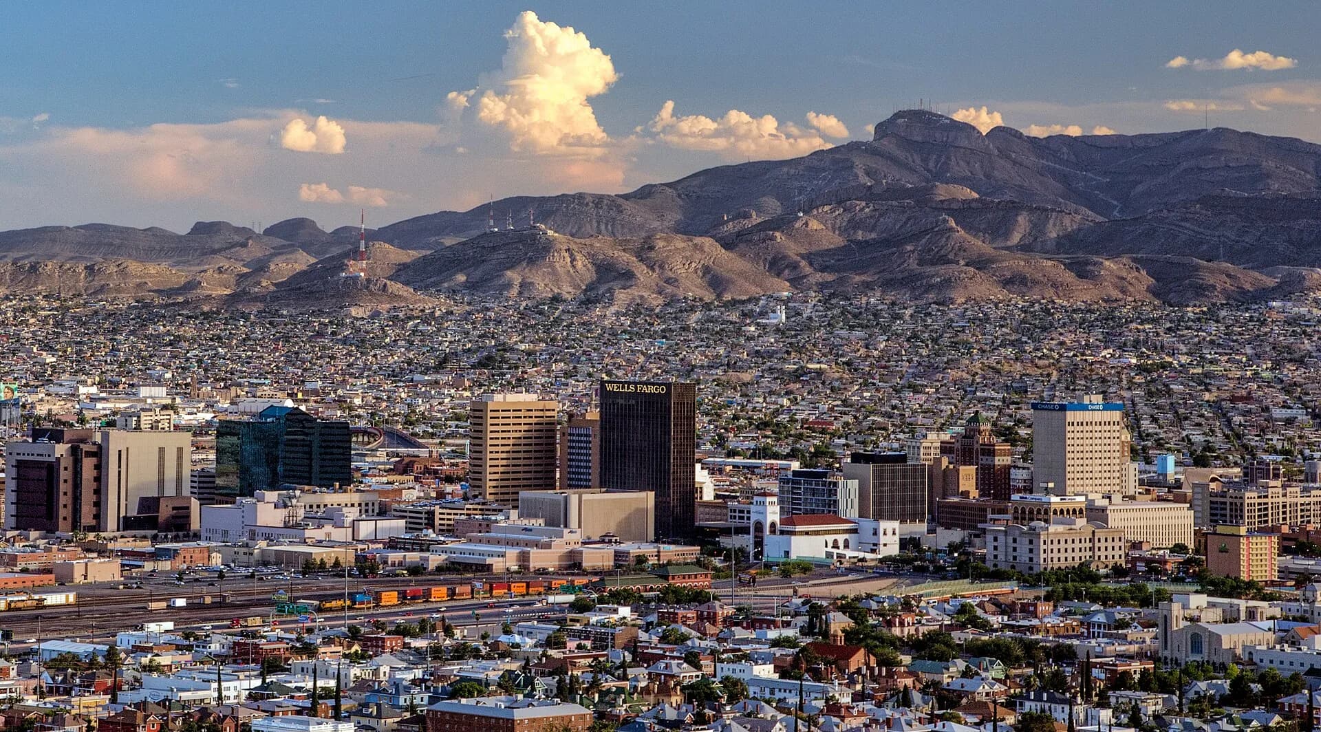 Downtown cityscape with Franklin Mountains in El Paso, Texas