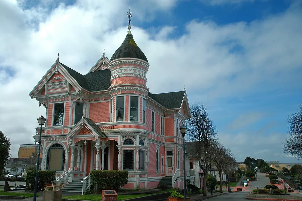 Pink Lady Victorian mansion landmark in Eureka, California