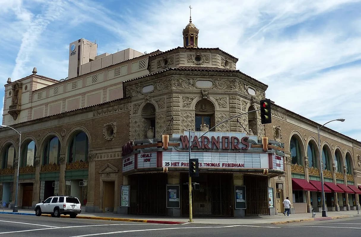 Historic Warnors Theatre on downtown corner in Fresno, California