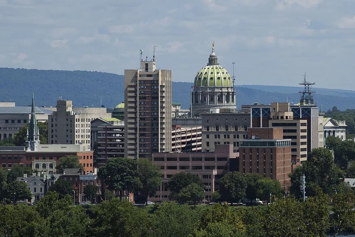 Downtown skyline with State Capitol dome in Harrisburg, Pennsylvania