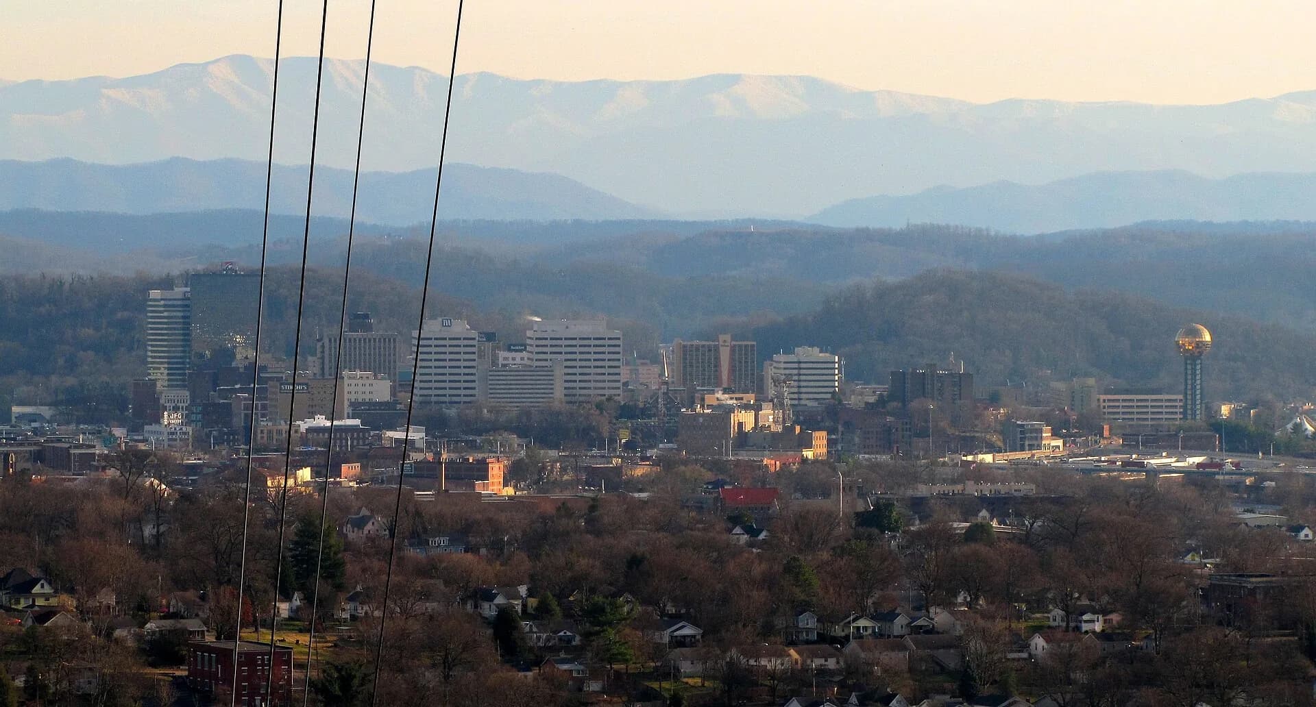 Downtown skyline with the Smoky Mountains behind in Knoxville, Tennessee