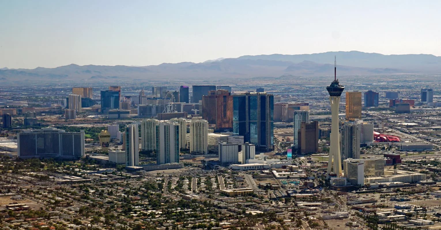Strip skyline with mountains in Las Vegas, Nevada