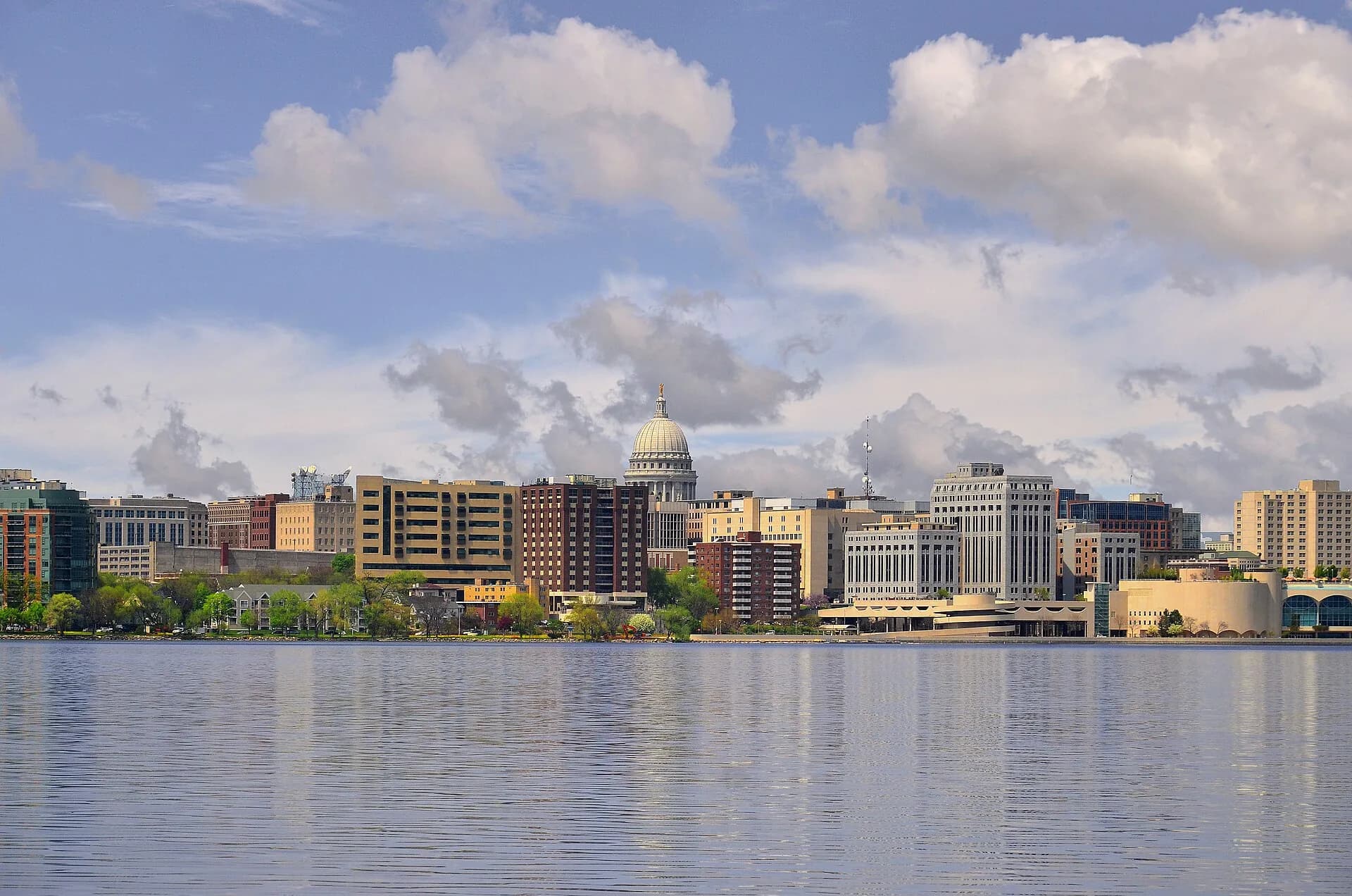 Skyline and capitol across Lake Monona in Madison, Wisconsin