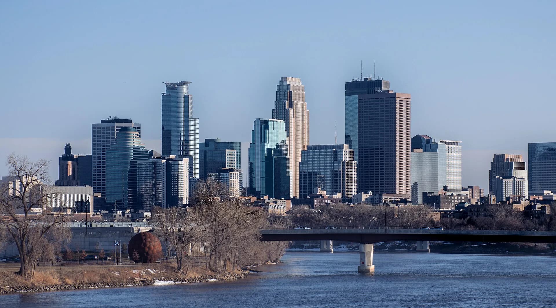 Minneapolis skyline over the river in Minneapolis, Minnesota