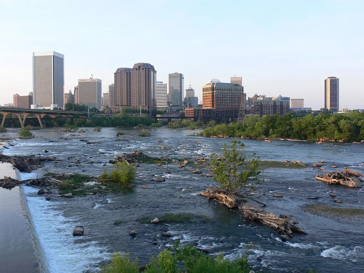 Falls of the James with downtown skyline in Richmond, Virginia