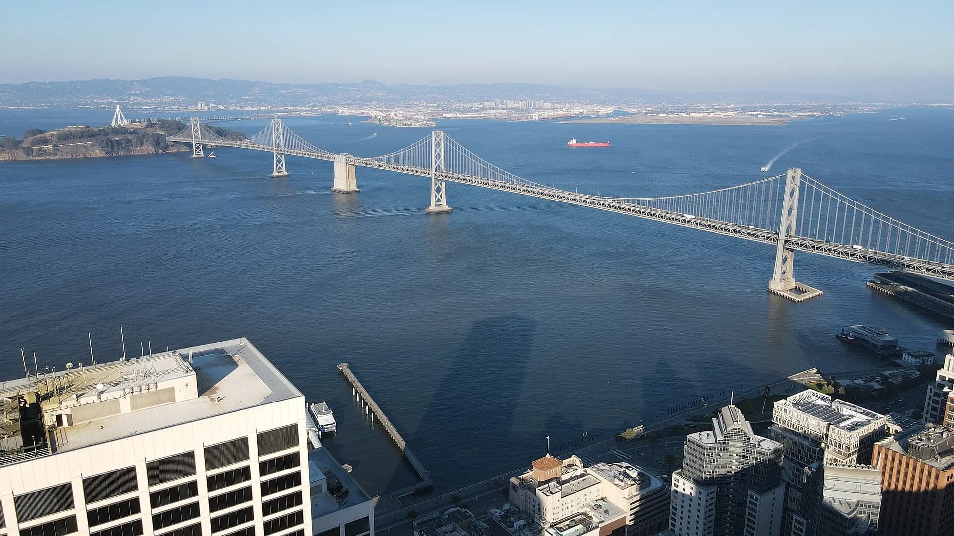 Bay Bridge and bay panorama in San Francisco, California