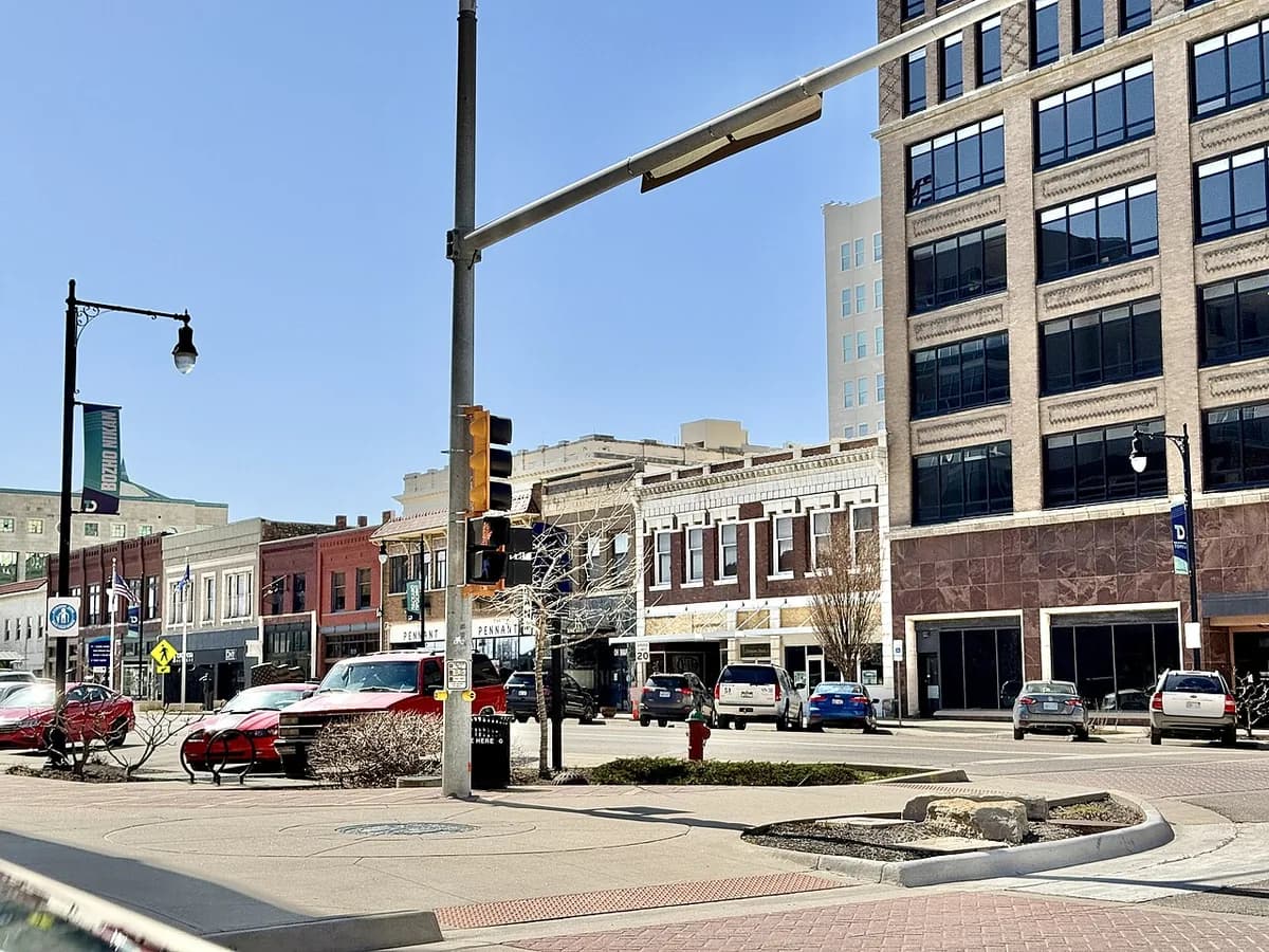 Kansas Avenue downtown street scene in Topeka, Kansas