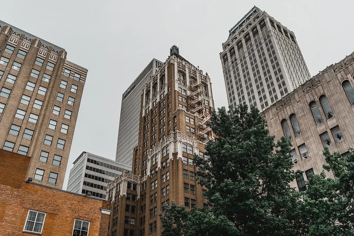 Philtower and art deco downtown towers in Tulsa, Oklahoma