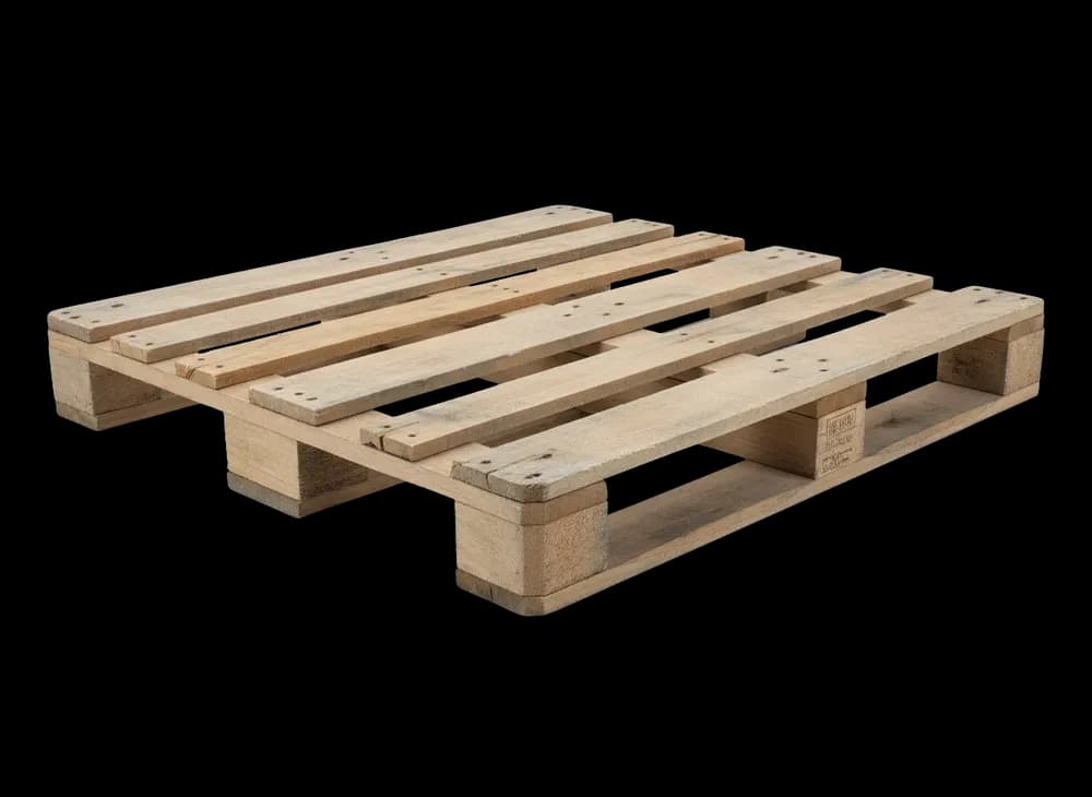Light wood 48 x 40 block pallet with deck boards on nine square blocks