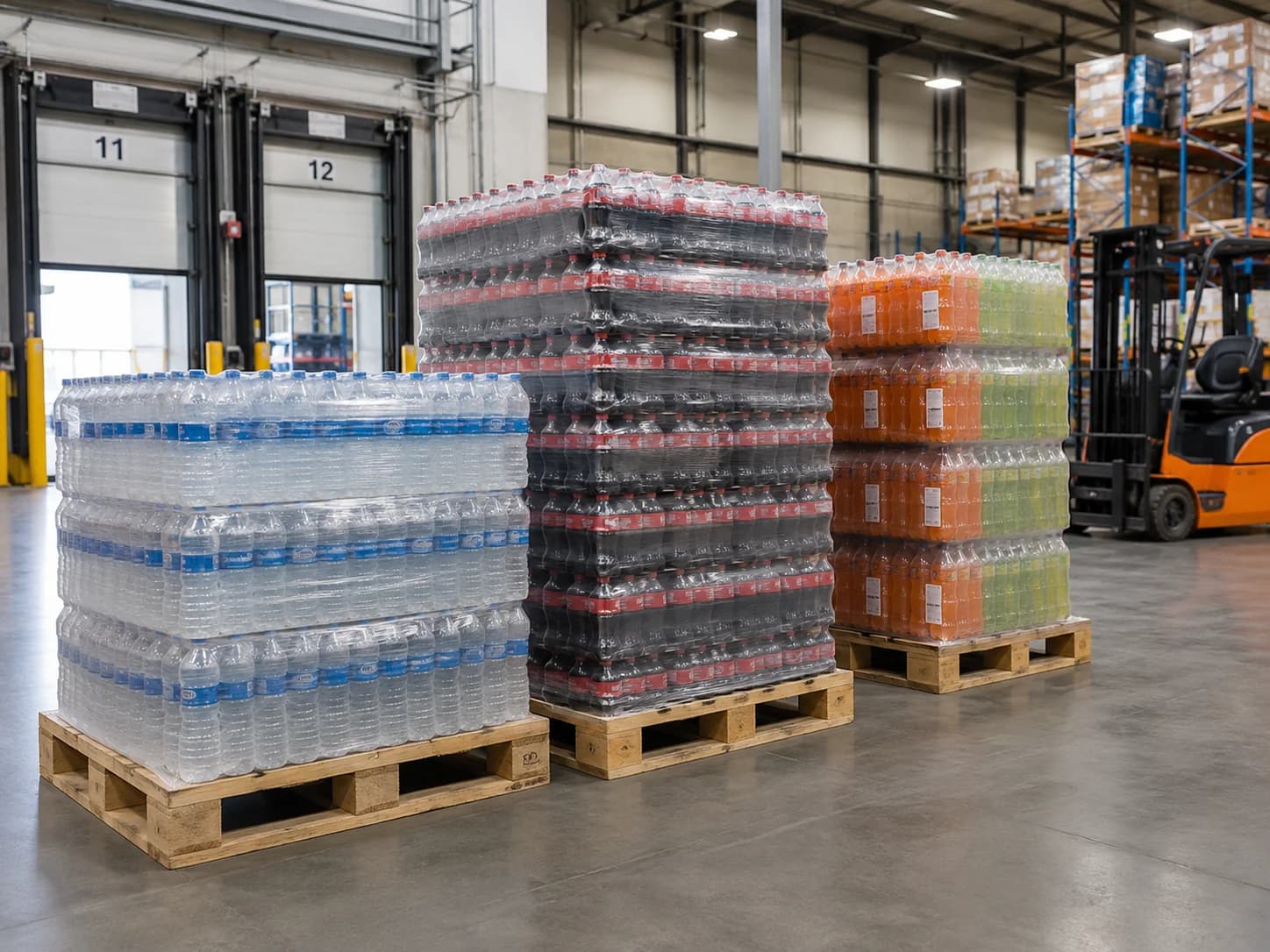 bottled products on pallets